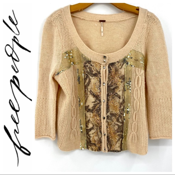 Free People Sweaters - 💕SALE💕Free People Tan/Peach Gold Sequin Cardigan